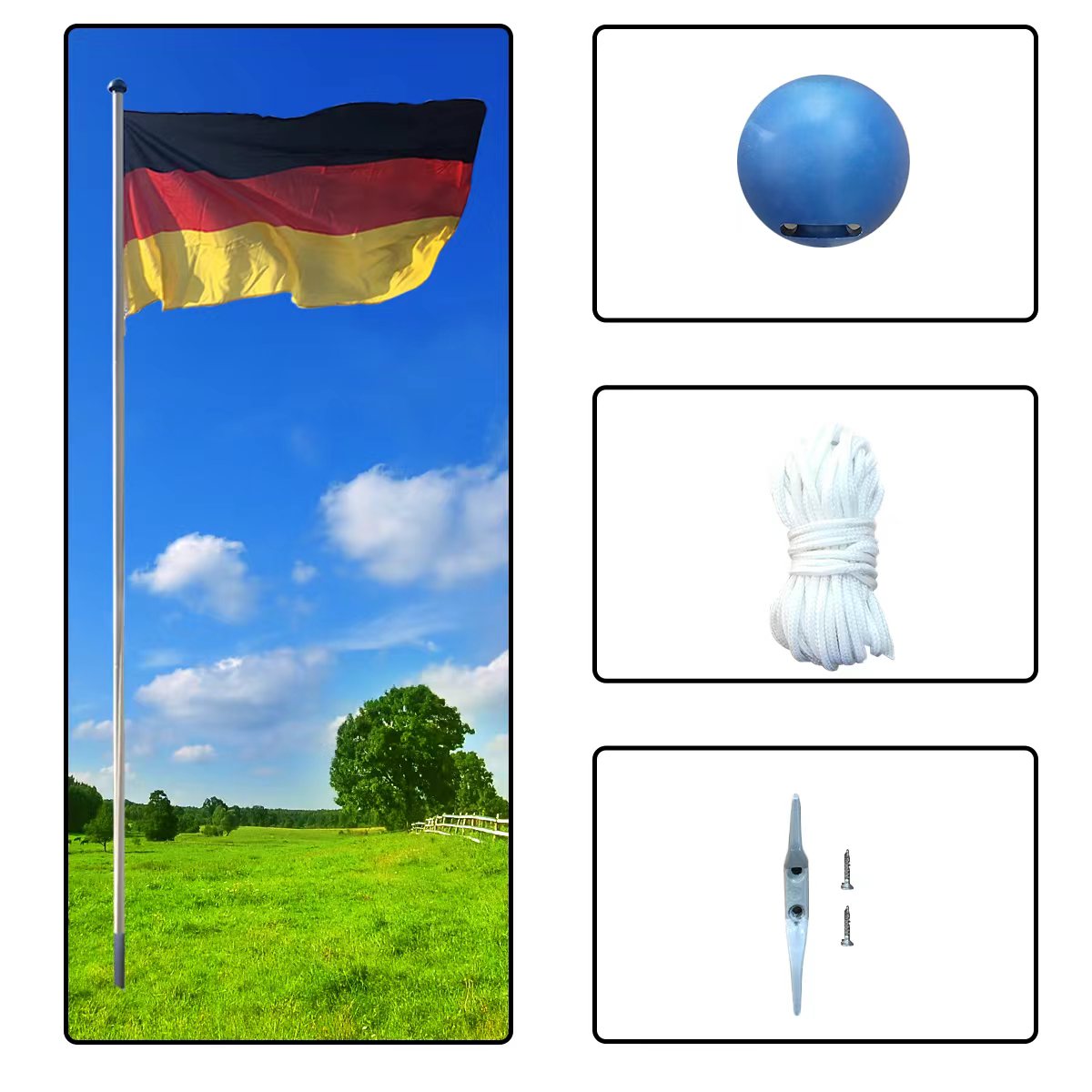 6,5m Alu-Teleskopflaggenmast mit Deutschlandflagge