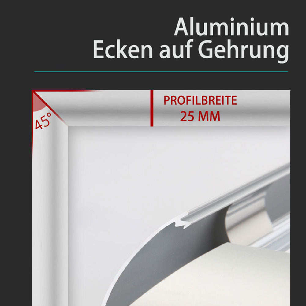 Aluminium Klapprahmen mit 25mm Ecken auf Gehrung Silber DIN A4(21 x 29,7 cm)